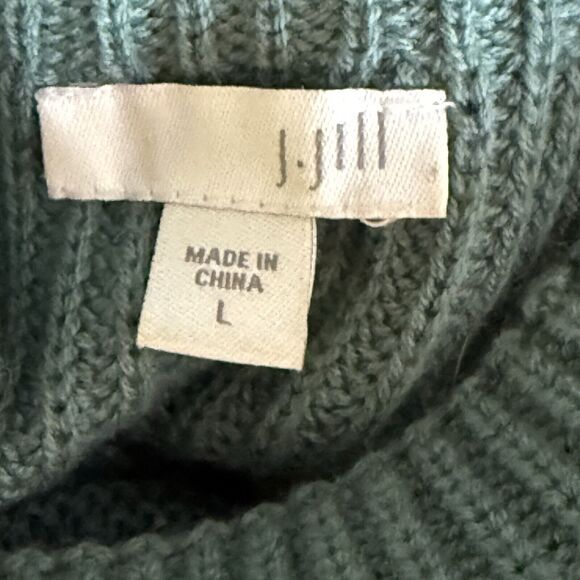 J Jill Sage Green Tunic Sweater Sz L ribbed Knit A Line Lagenlook Wool Blend - Picture 7 of 8
